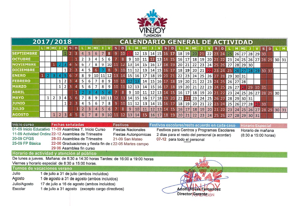 calendario de actividad y memoria vinjoy calendario anula